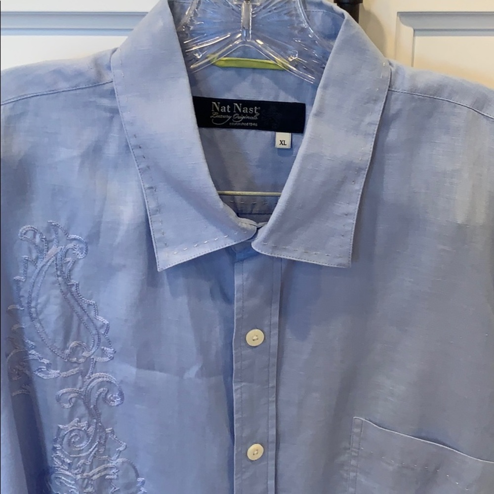 Nat Nast embroidered short sleeve linen shirt XL